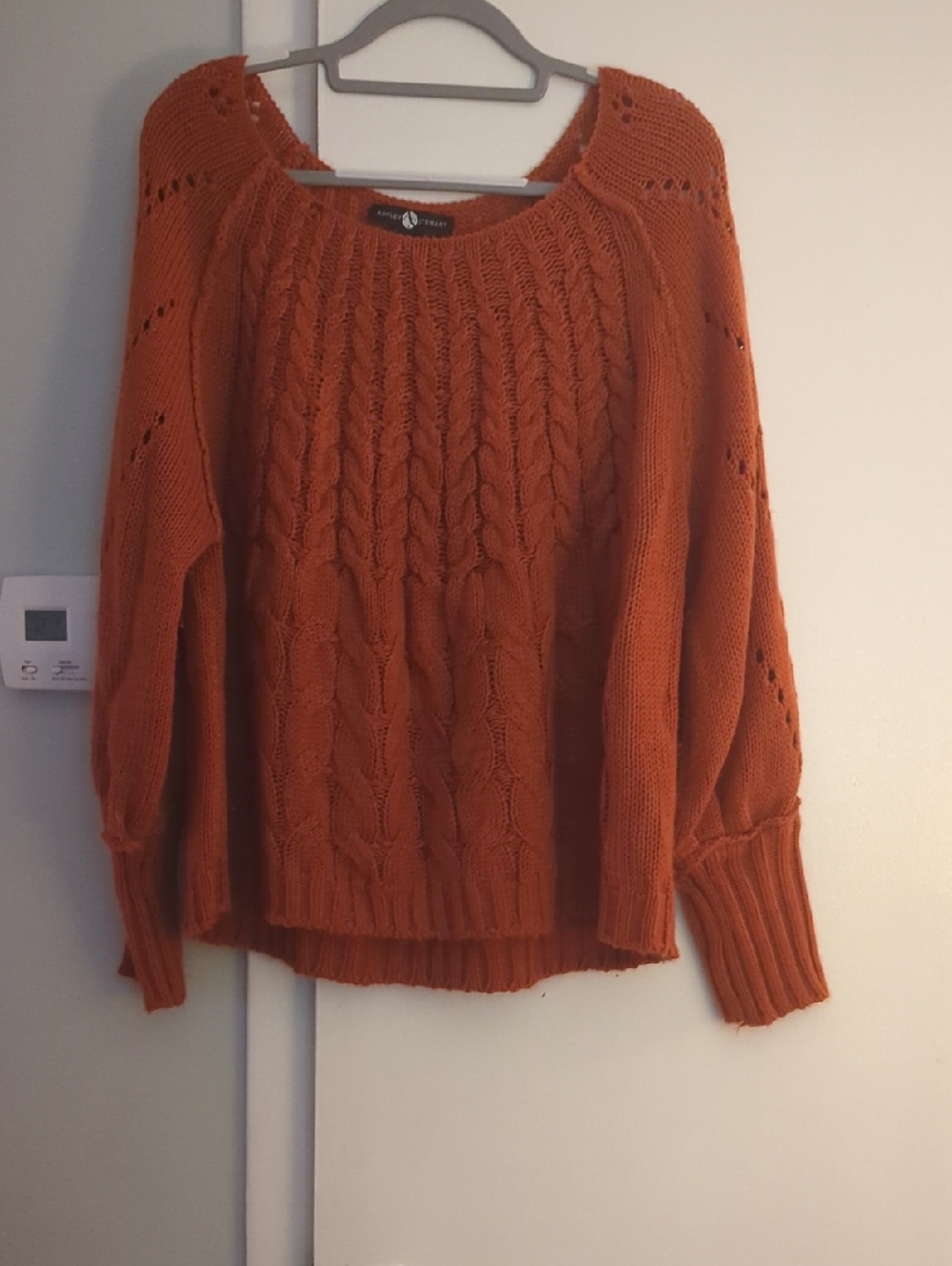 Ashley Stewart Cable Knit Scoop Neck Sweater - Burnt Orange